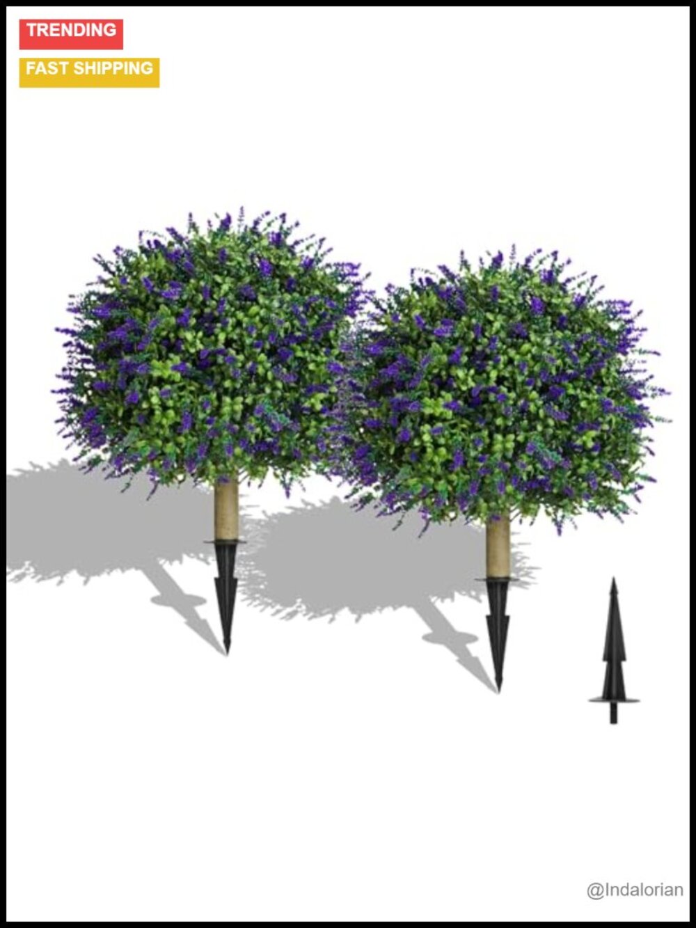 Set of 2 Artificial Lavender Topiary Trees 25" UV Resistant Outdoor